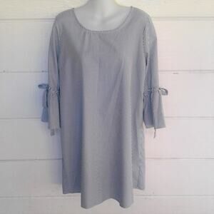 Potter's Pot Women's White Blue Striped Dress ¾ Sleeves Loose Fit Size Medium